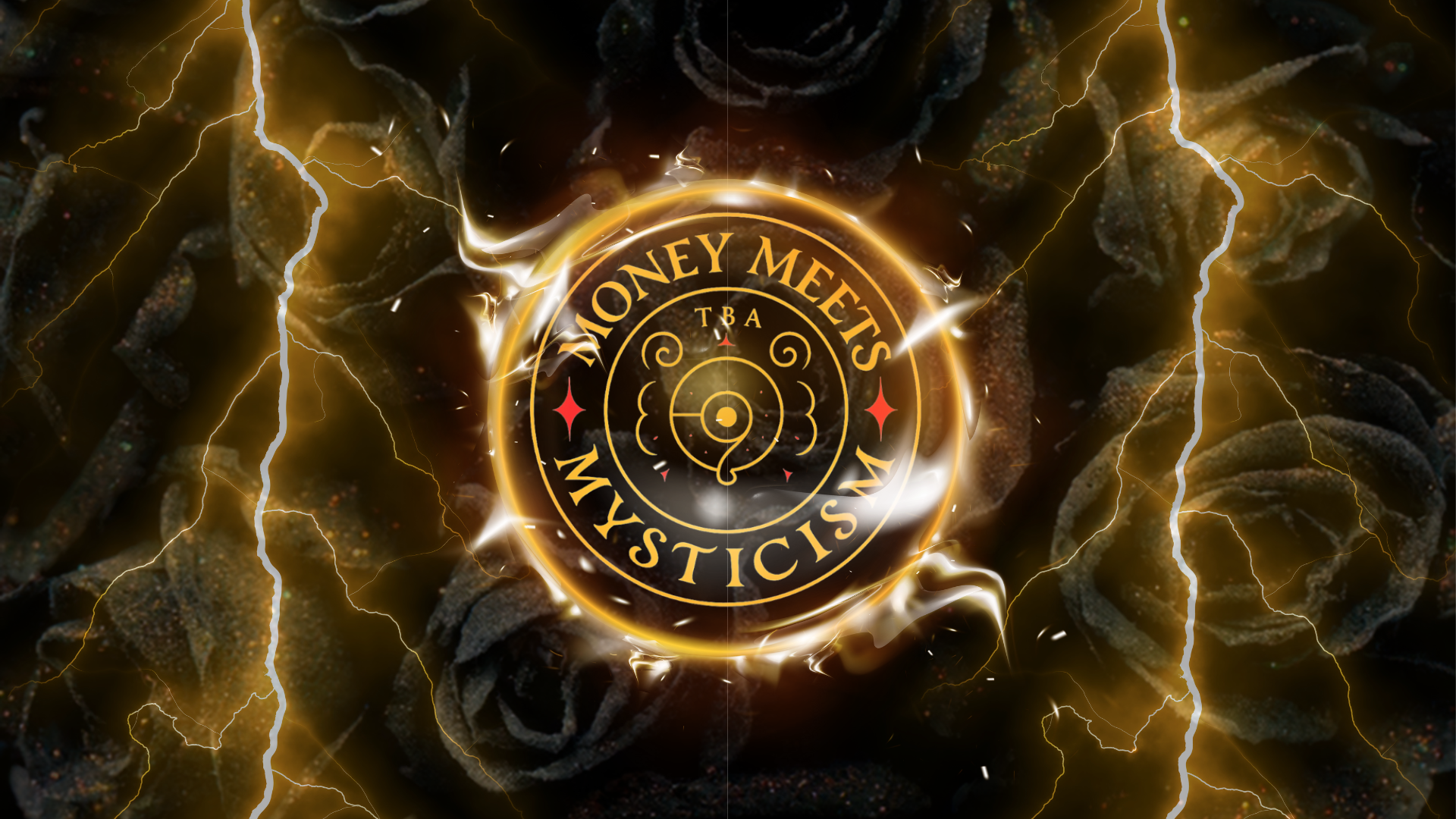 Touched By Anjail Money Meets Mysticism emblem surrounded by black and gold roses